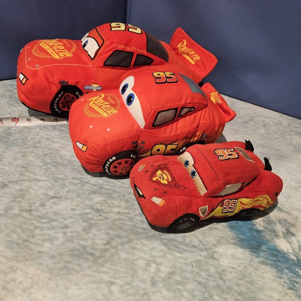 Disney Pixar Cars Lightning McQueen Plush Lot of 3 Small Medium Large Rust-eze‎